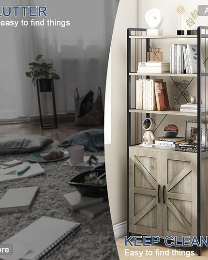 𝐇𝐚𝐥𝐢𝐭𝐚𝐚 Bookshelf and Bookcases with Doors Gray 6 Shelf Display Storage Shelves Tall Bookshelf Versatile Organizer Storage Cabinet Home Decor Furniture for Home Office, Study, Living Room - LeafyLoom
