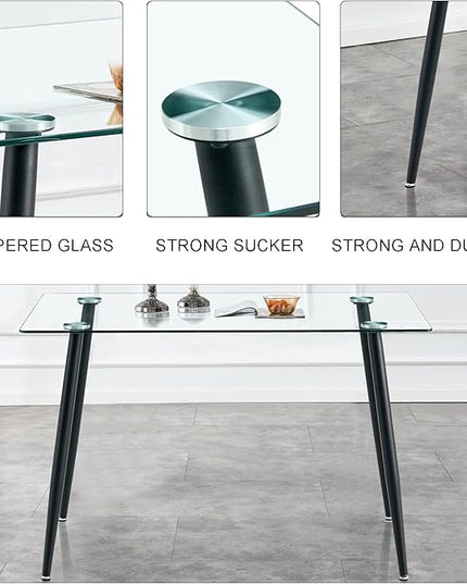 NicBex 51.2Inch Rectangular Dining Table,Minimalist Kitchen Table with Tempered Glass Tabletop and Black Metal Legs for 4 to 6,Dining Room Table for Kitchen,Meeting Room and Living Room,Transparent - LeafyLoom