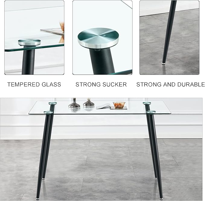 NicBex 51.2Inch Rectangular Dining Table,Minimalist Kitchen Table with Tempered Glass Tabletop and Black Metal Legs for 4 to 6,Dining Room Table for Kitchen,Meeting Room and Living Room,Transparent - LeafyLoom