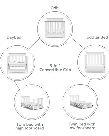 Storkcraft Petal 4-in-1 Convertible Mini Crib (White) – GREENGUARD Gold Certified, Converts to Daybed and Twin-Size Bed, Includes Bonus 2.75-inch Mini Crib Mattress, Mini Crib with Mattress Included - LeafyLoom