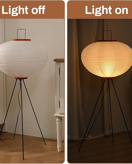 Huga Collective Serenity Glow Akari Paper Lamp | Rice Paper Noguchi Inspired Paper Lantern Floor Lamp for Wabi Sabi Decor | Japanese Rice Paper Floor Lamp - LeafyLoom