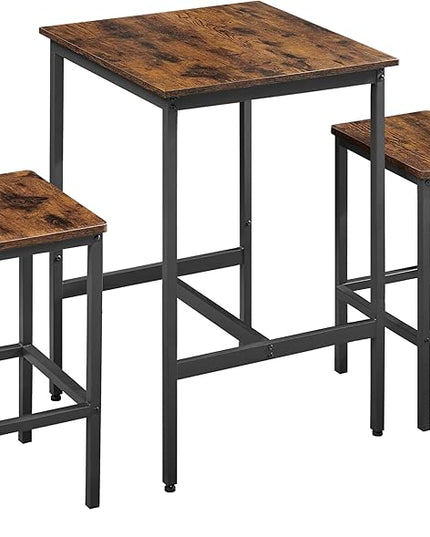NicBex Small Dining Table for 2 Kitchen Tables and Chairs Bar Table Set, Square Bar Table with 2 Bar Chairs for Kitchen Breakfast Table, Bar, Banquet Hall, Space Saving, Rustic Brown - LeafyLoom