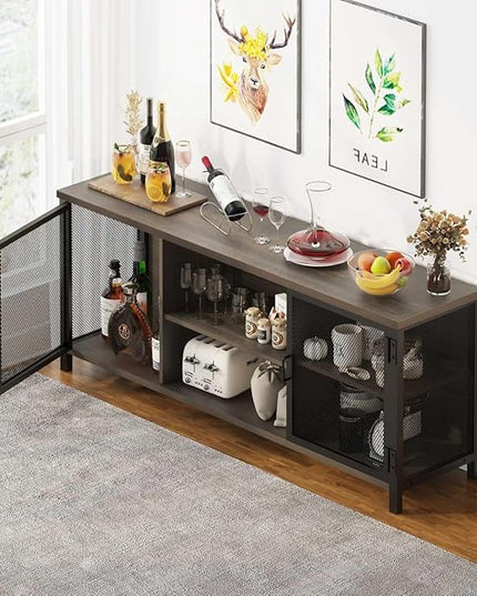 FATORRI Industrial Entertainment Center for TVs up to 65 Inch, Rustic Wood TV Stand, Large TV Console and TV Cabinet for Living Room (60 Inch Wide, Walnut Brown) - LeafyLoom