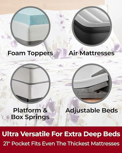 Mellanni Extra Deep Queen Sheets - 4 PC Iconic Collection Bedding Sheets & Pillowcases - Hotel Luxury, Ultra Soft, Cooling Bed Sheets - Extra Deep Pocket up to 21 inch (Queen, Madison Purple) - LeafyLoom