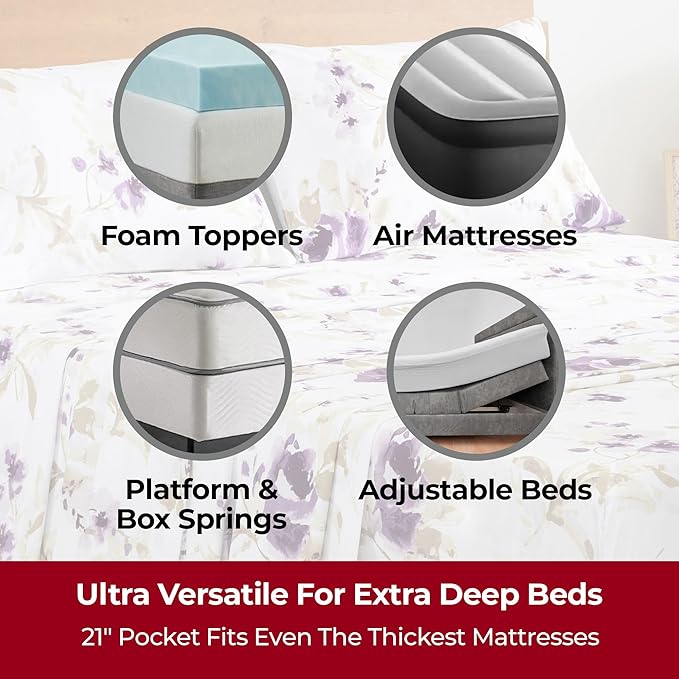 Mellanni Extra Deep Twin Sheets - 3 PC Iconic Collection Bedding Sheets & Pillowcases - Hotel Luxury, Ultra Soft, Cooling Bed Sheets - Extra Deep Pocket up to 21 inch (Twin, Madison Purple) - LeafyLoom