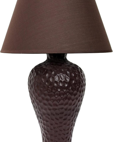 Simple Designs LT2004-BWN Textured Stucco Curvy Ceramic Table Desk Lamp with Matching Fabric Shade, Brown - LeafyLoom