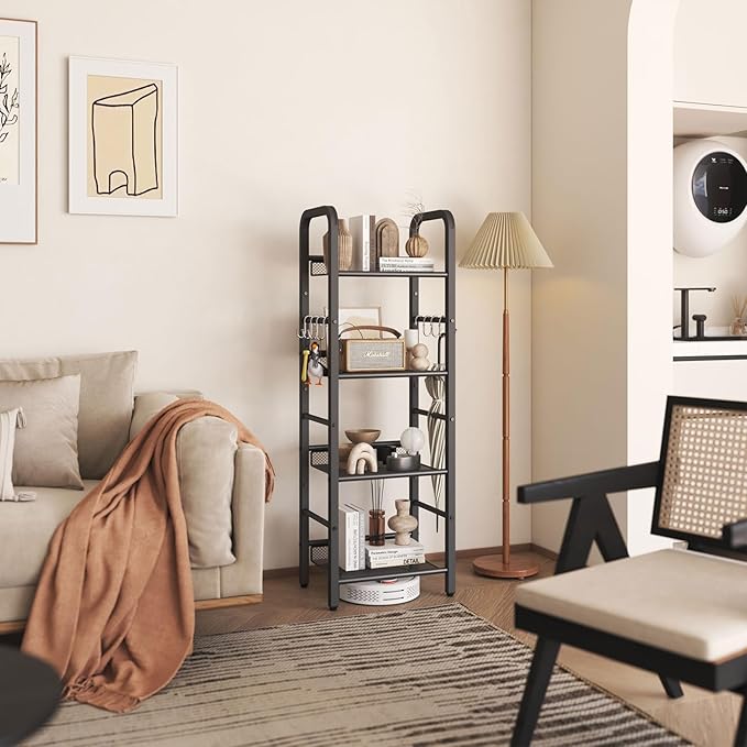 YMYNY 4 Tier Bookshelf, Freestanding Bookcase for Living Room, Bedroom, Home Office, Multi-Functional Storage Rack Organizer, Display Rack with Metal Frame, Rust Resistance, Black, UHBC054B - LeafyLoom