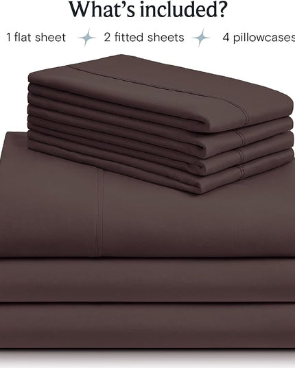 LuxClub 7 PC Split King Sheet Set, Breathable Luxury Bed Sheets, Deep Pockets 18" Eco Friendly Wrinkle Free Cooling Sheets Machine Washable Hotel Bedding Silky Soft - Brown Split King - LeafyLoom