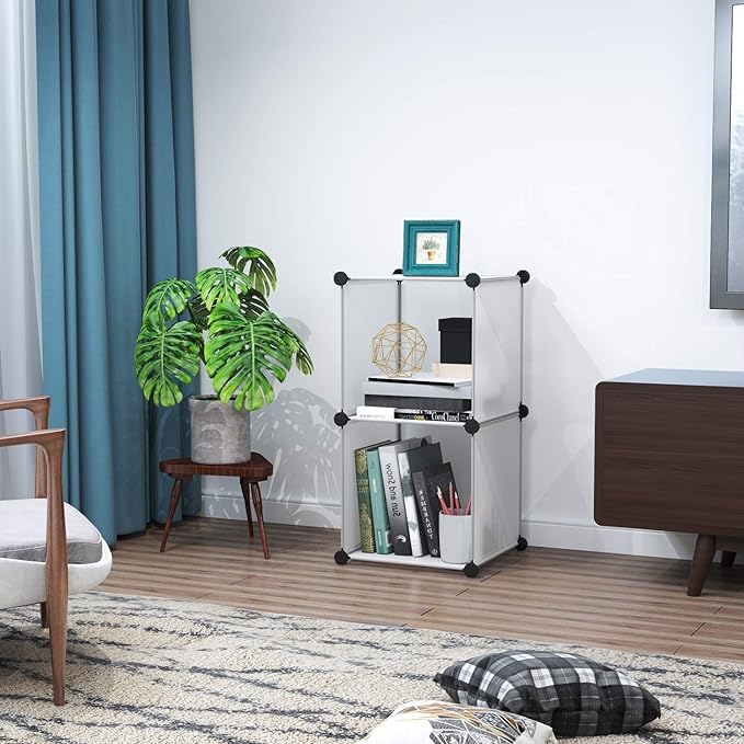 C&AHOME Cube Storage, 2-Cube Organizer Unit, Plastic Closet Storage Shelf, DIY Bookshelf, Modular Bookcase, Cabinet Ideal for Bedroom, Living Room, Office, 12.4" L x 12.4" W x 24.8" H White SBTM3002A - LeafyLoom