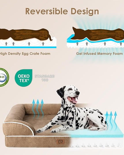 EHEYCIGA Orthopedic XL Dog Beds, Waterproof Memory Foam Dog Bed for Extra Large Dogs, Non-Slip Bottom and Egg-Crate Foam Big Dog Couch Bed with Washable Removable Cover, Camel EHEYCIGA