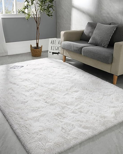 5x8 Large Area Rugs for Living Room, Super Soft Fluffy Modern Bedroom Rug, Cream White Indoor Shag Fuzzy Carpets for Girls Kids Nursery Room Home Decor - LeafyLoom