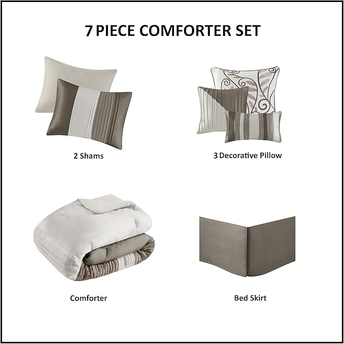 Madison Park Amherst 7 Piece Full Comforter Set, Khaki, Natural - LeafyLoom