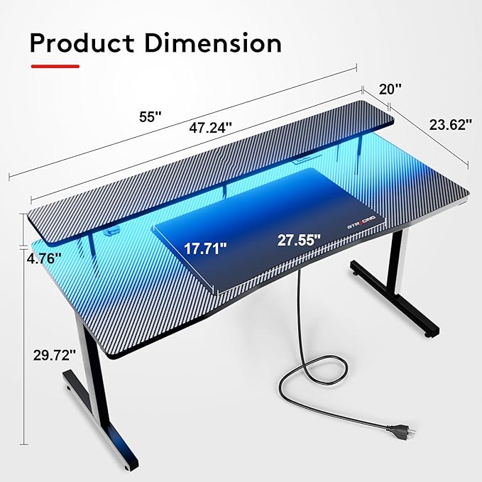 GTRACING GTP210-RGB Gaming desk, 55 inch, RGB - LeafyLoom