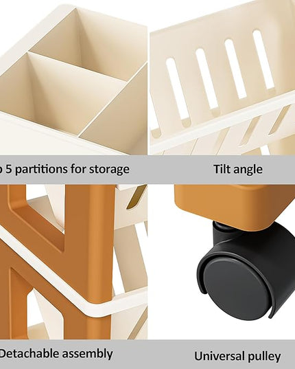 5 Tier Book Rack Storage Bookshelf, Mobile Bookshelf with Wheels, Removable Movable Unique Bookcase, Rolling Book Cart, Bookshelves for Students Study in Dorm Classroom Living Room School(CreamYellow) - LeafyLoom