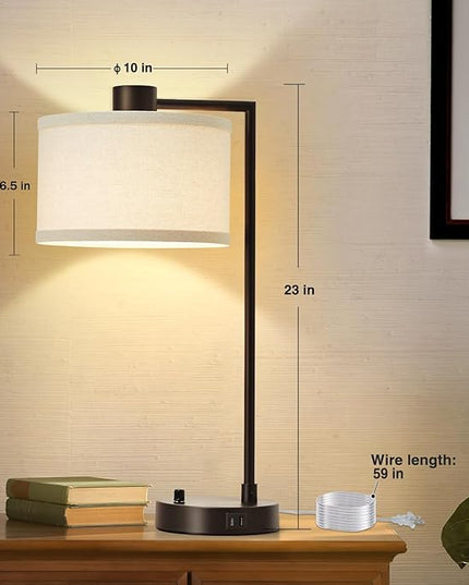 Luvkczc Table Lamp for Bedroom Set of 2 with USB C+A Ports - Fully Stepless Dimmable Bedside Lamp with Linen Lampshade - Contemporary Lamp for Living Room Reading Office, 2 Bulbs Included (Red Brown) - LeafyLoom