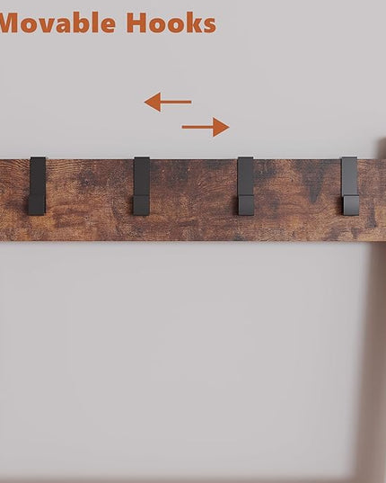 6 Tier Blanket Ladder Shelf for Living Room and Bedroom, Ladder Holder with 4 Metal Hooks, 5.2ft Blanket Quilt Holder Rack, Farmhouse Ladder Rack for Storage and Home Decor, Rustic Brown - LeafyLoom