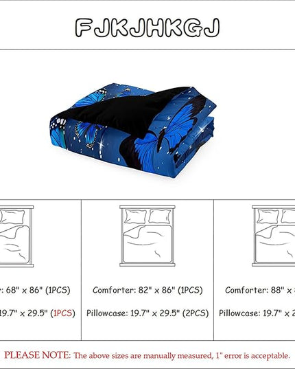 Blue Butterfly Comforter, Butterfly Bedding Set for Girls, Blue Butterflies with Sparkle Stars Prints Comforter Set for Women Girls Butterfly Bedding Full Size Quilt Set, 1 Comforter + 2 Pillowcases - LeafyLoom