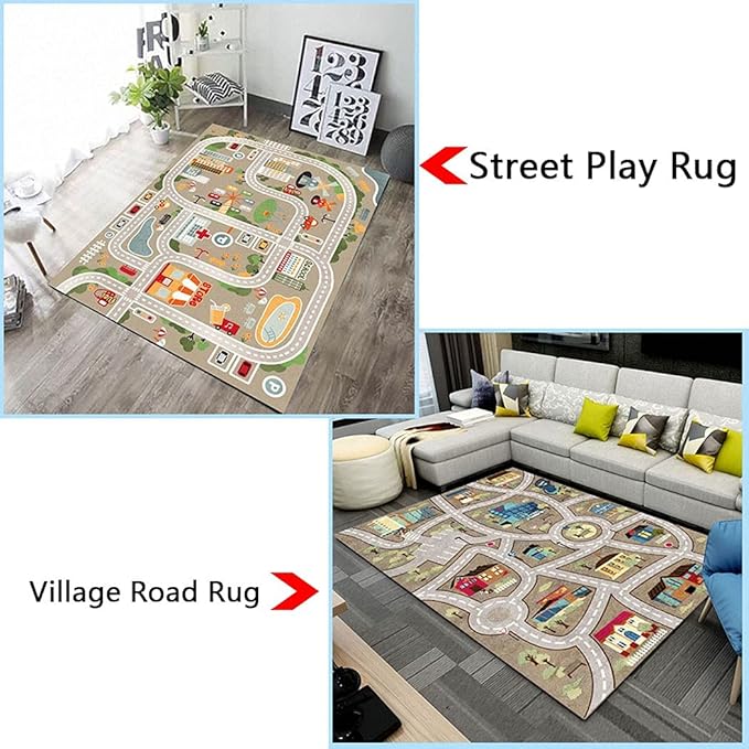 Kid Rug Carpet Playmat for Toy Cars and Train，Play Area Rug with Rubber Backing，Fun Throw Rug，Ideal Gift for Children Baby Bedroom Play Room(100×180cm/39×71in) - LeafyLoom