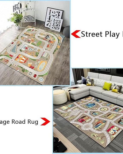 Kid Rug Carpet Playmat for Toy Cars and Train，Play Area Rug with Rubber Backing，Fun Throw Rug，Ideal Gift for Children Baby Bedroom Play Room(100×160cm/39×63in) - LeafyLoom