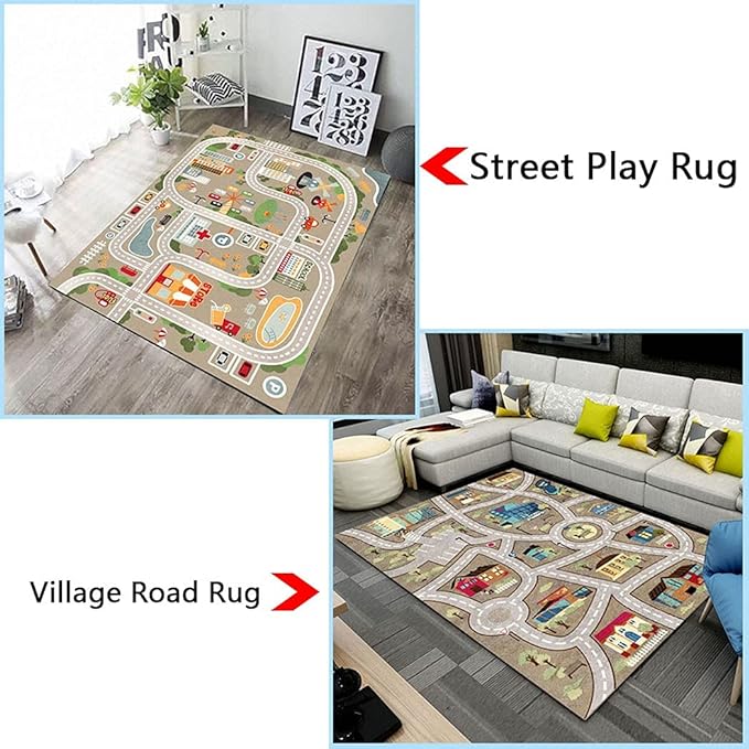 Kid Rug Carpet Playmat for Toy Cars and Train，Play Area Rug with Rubber Backing，Fun Throw Rug，Ideal Gift for Children Baby Bedroom Play Room(140×200cm/55×79in) - LeafyLoom