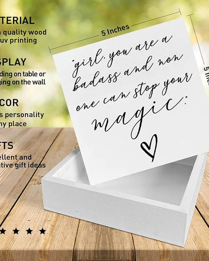 Home Office Desk Wooden Box Sign Decor, Girl Non One Can Stop Your Magic, Inspirational Quotes Desk Decor Motivational Desk Decorations for Women Girls Teens Student Office Classroom School - LeafyLoom