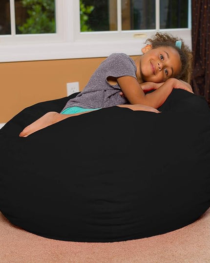 Posh Creations Bean Bag Chair for Kids, Teens, and Adults Includes Removable and Machine Washable Cover, Solid Black, 38in - Large - LeafyLoom