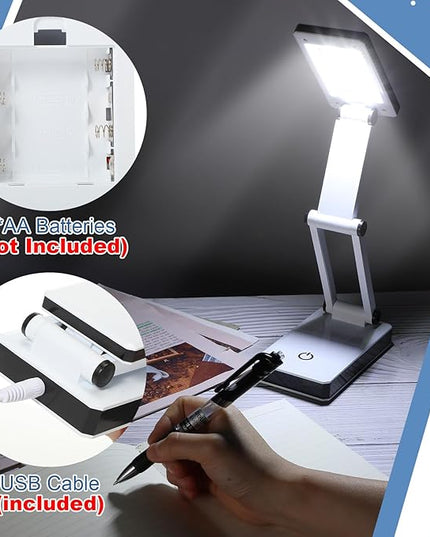 6 Pcs Foldable LED Desk Lamp with USB 3 Adjustable Brightness Portable Rechargeable Light Folding 240 Lumens Touch Control Table Lamp for Travel Reading Home Office, Battery and USB Powered - LeafyLoom