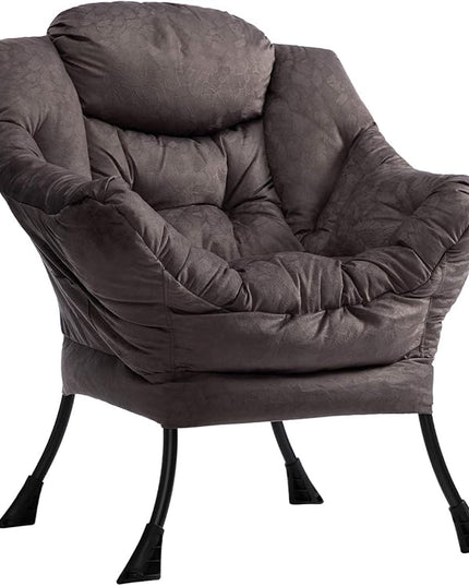 AcozyHom Modern Fabric Large Lazy Chair, Accent Oversized Comfy Reading Chair, Thick Padded Cozy Lounge Chair with Armrest, Steel Frame Leisure Sofa Chair for Living Room, Bedroom, Dorm, Coffee - LeafyLoom