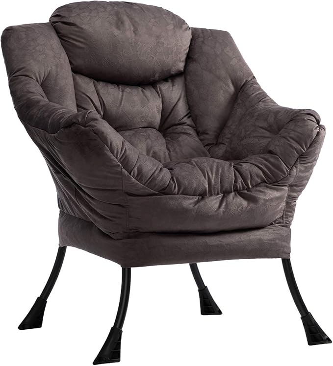 AcozyHom Modern Fabric Large Lazy Chair, Accent Oversized Comfy Reading Chair, Thick Padded Cozy Lounge Chair with Armrest, Steel Frame Leisure Sofa Chair for Living Room, Bedroom, Dorm, Coffee - LeafyLoom