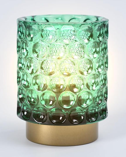 Battery Operated Table Lamp with Timer, 4.7" Tall Round Small Lamps, Cordless Crystal Night Light,Battery Powered Bedside Lamp, for Corner/Living Room/Bedroom/Tabletop, Green - LeafyLoom