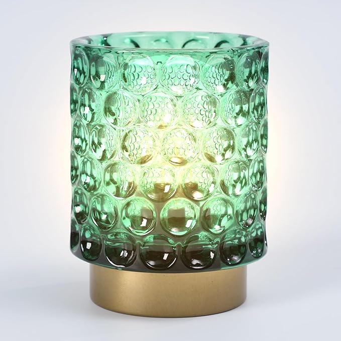 Battery Operated Table Lamp with Timer, 4.7" Tall Round Small Lamps, Cordless Crystal Night Light,Battery Powered Bedside Lamp, for Corner/Living Room/Bedroom/Tabletop, Green - LeafyLoom