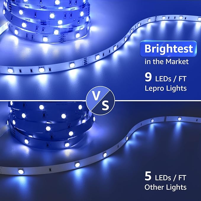 Lepro RGB LED Strip Lights, Christmas Decor, 16.4ft Flexible LED Light Strip, 5050 SMD LED, Color Changing Rope Light with Remote Controller and 24V Power Supply for TV Backlight, Home, Bedroom, Bar Lepro