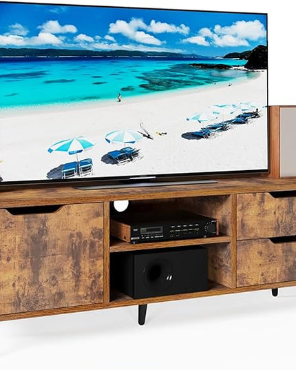 Maxtown TV Stands for Living Room, TV Console Table for 55 Inch TV, Entertainment Center with 1 Cabinet, 2 drawers, Media Console with Metal Feet for Bedroom, Living Room, Rustic Brown - LeafyLoom