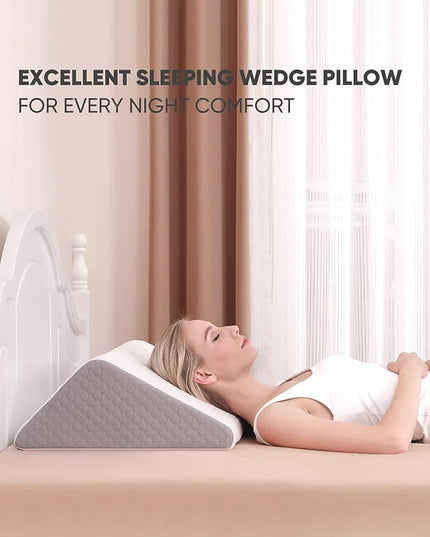 Forias Knee Wedge Pillow 8" Pure Memory Foam Bed Wedge Pillow for Sleeping After Surgery Triangle Pillow for Knee Support Leg Elevation Sciatica Knee Hip Back Pain Relief - Gray & White - LeafyLoom