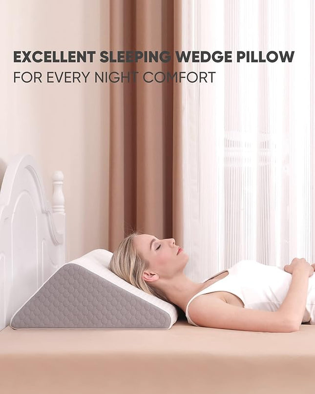 Forias Knee Wedge Pillow 8" Pure Memory Foam Bed Wedge Pillow for Sleeping After Surgery Triangle Pillow for Knee Support Leg Elevation Sciatica Knee Hip Back Pain Relief - Gray & White - LeafyLoom