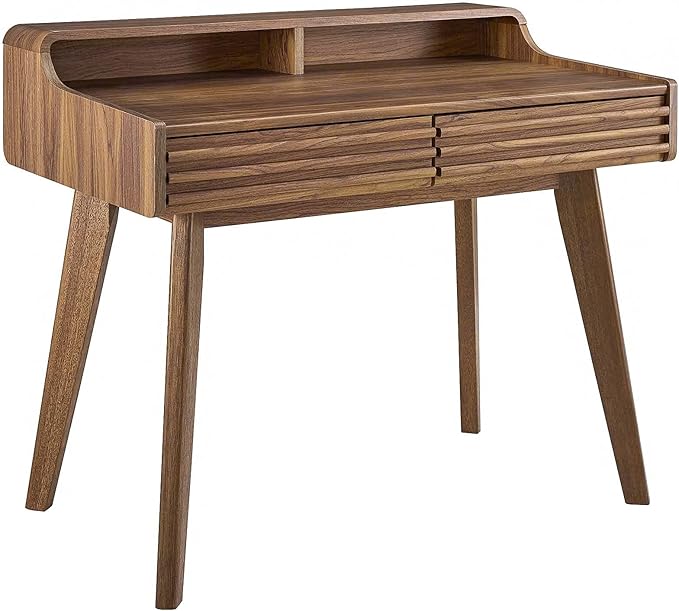 Modway Render Mid-Century Modern Writing Desk in Walnut - LeafyLoom