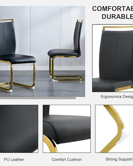 Modern Dining Chairs Set of 4,High Back Black Kitchen Chairs,Faux Leather Side Chair with Gold Plated Metal Legs,Easy to Clean Upholstered Dining Chairs,Ideal for Living Room(Gold Leg) - LeafyLoom