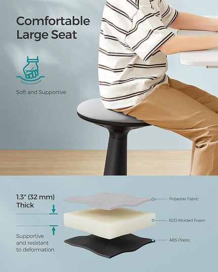 SONGMICS Kids Wobble Chair, Wiggle Stool for Kids Ages 8-12, Comfortable 60D Foam Seat, Breathable Fabric, Anti-Slip Base, 18.1-Inch High, Tool-Free Assembly, Ink Black and Dove Gray UOSC010B01 - LeafyLoom