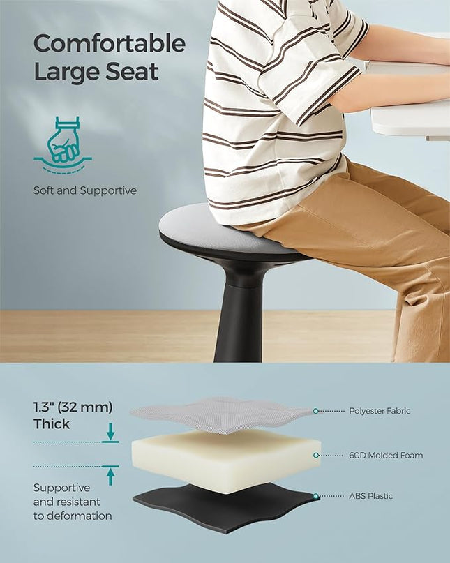 SONGMICS Kids Wobble Chair, Wiggle Stool for Kids Ages 8-12, Comfortable 60D Foam Seat, Breathable Fabric, Anti-Slip Base, 18.1-Inch High, Tool-Free Assembly, Ink Black and Dove Gray UOSC010B01 - LeafyLoom