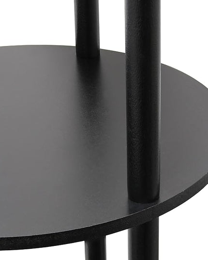 Simple Designs LF2010-BLK 62.5" Round Modern Shelf Etagere Organizer Storage Floor Lamp with 2 USB Charging Ports, 1 Charging Outlet and Linen Shade for Living Room Bedroom Office, Black - LeafyLoom