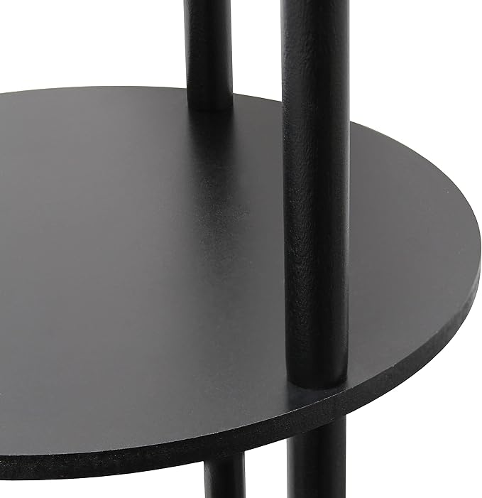 Simple Designs LF2010-BLK 62.5" Round Modern Shelf Etagere Organizer Storage Floor Lamp with 2 USB Charging Ports, 1 Charging Outlet and Linen Shade for Living Room Bedroom Office, Black - LeafyLoom