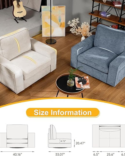 EASELAND Oversized Accent Chair, Reading Chair with Upholstered Chenille Fabric, Sofa Chair with Armrest, Single Sofa Chair for Living Room, Swivel Chair with Wooden Legs, Comfy Chair for Small Spaces - LeafyLoom