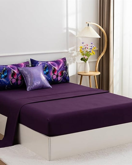 A Nice Night Galaxy 6pcs Bed in A Bag Purple and Blue Dreamy 3D Butterfly Printed, Butterflies Bedding Queen Comforter Set, for Girls Kids Teens - LeafyLoom
