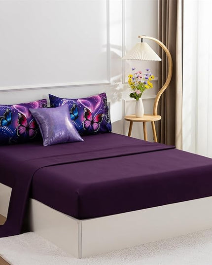 A Nice Night Galaxy 6pcs Bed in a Bag Purple and Blue Dreamy 3D Butterfly Printed, Butterflies Bedding Full Comforter Set, for Girls Kids Teens - LeafyLoom