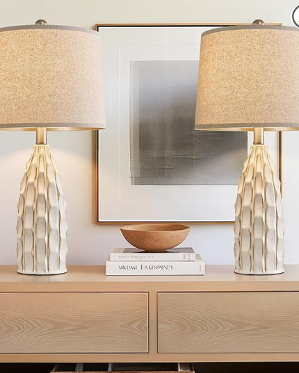 23.75 inch Modern Ceramic Lamps Set of 2 for Living Room Study Room Office Dorm Farmhouse Nightstand, End Table Lamps - LeafyLoom