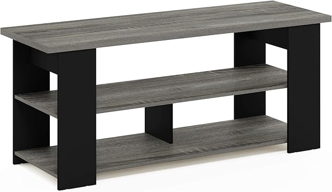 Furinno JAYA TV Stand, French Oak Grey/Black - LeafyLoom