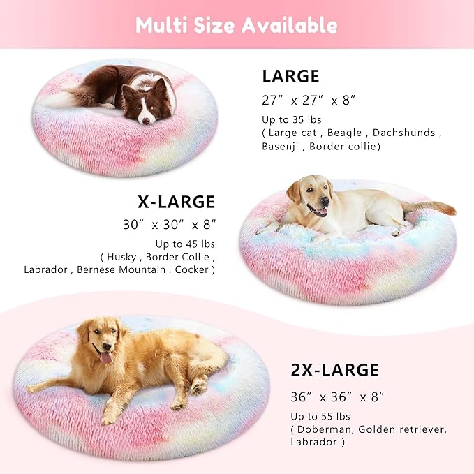 WESTERN HOME WH Calming Dog & Cat Donut Cuddler, Anti-Anxiety Warming Cozy Soft Round Bed, Fluffy Faux Fur Plush Cushion for Small Medium Dogs and Cats WESTERNHOME