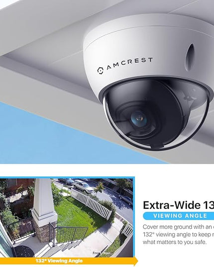 Amcrest 5MP POE Camera, Outdoor Vandal Dome Security POE IP Camera, 5-Megapixel, 98ft NightVision, 2.8mm Lens, IP67, IK10 Resistance, MicroSD 256GB (Sold Separately), Cloud, NVR (IP5M-D1188EW-AI-V3) Amcrest