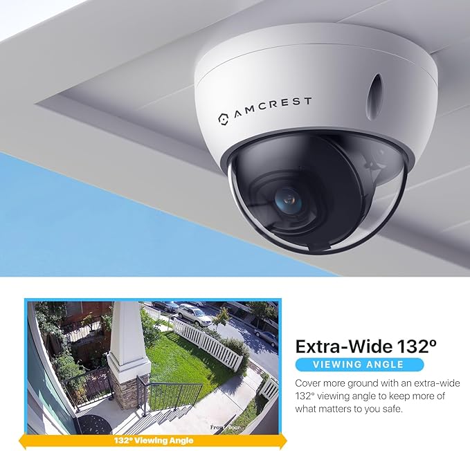 Amcrest 5MP POE Camera, Outdoor Vandal Dome Security POE IP Camera, 5-Megapixel, 98ft NightVision, 2.8mm Lens, IP67, IK10 Resistance, MicroSD 256GB (Sold Separately), Cloud, NVR (IP5M-D1188EW-AI-V3) Amcrest