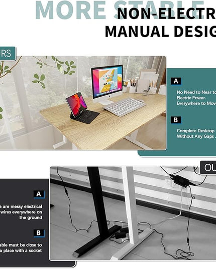 Whole Piece DeskTop Manual Standing Desk Adjustable Height- Crank Stand Up Desk, Sit Stand Desk with Frame Computer Desk - LeafyLoom